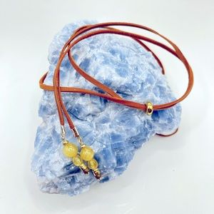 Brown leather cord, adjustable necklace with gold plated slider bead